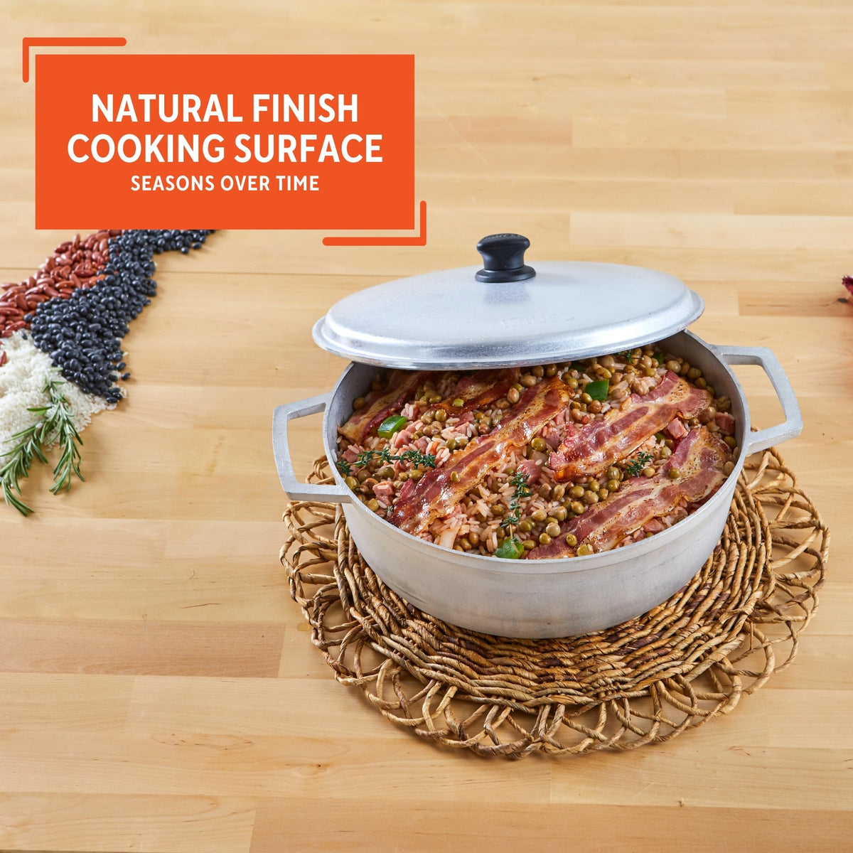 Imusa 7.5-quart caldero ideal for cooking rice perfectly and beans.