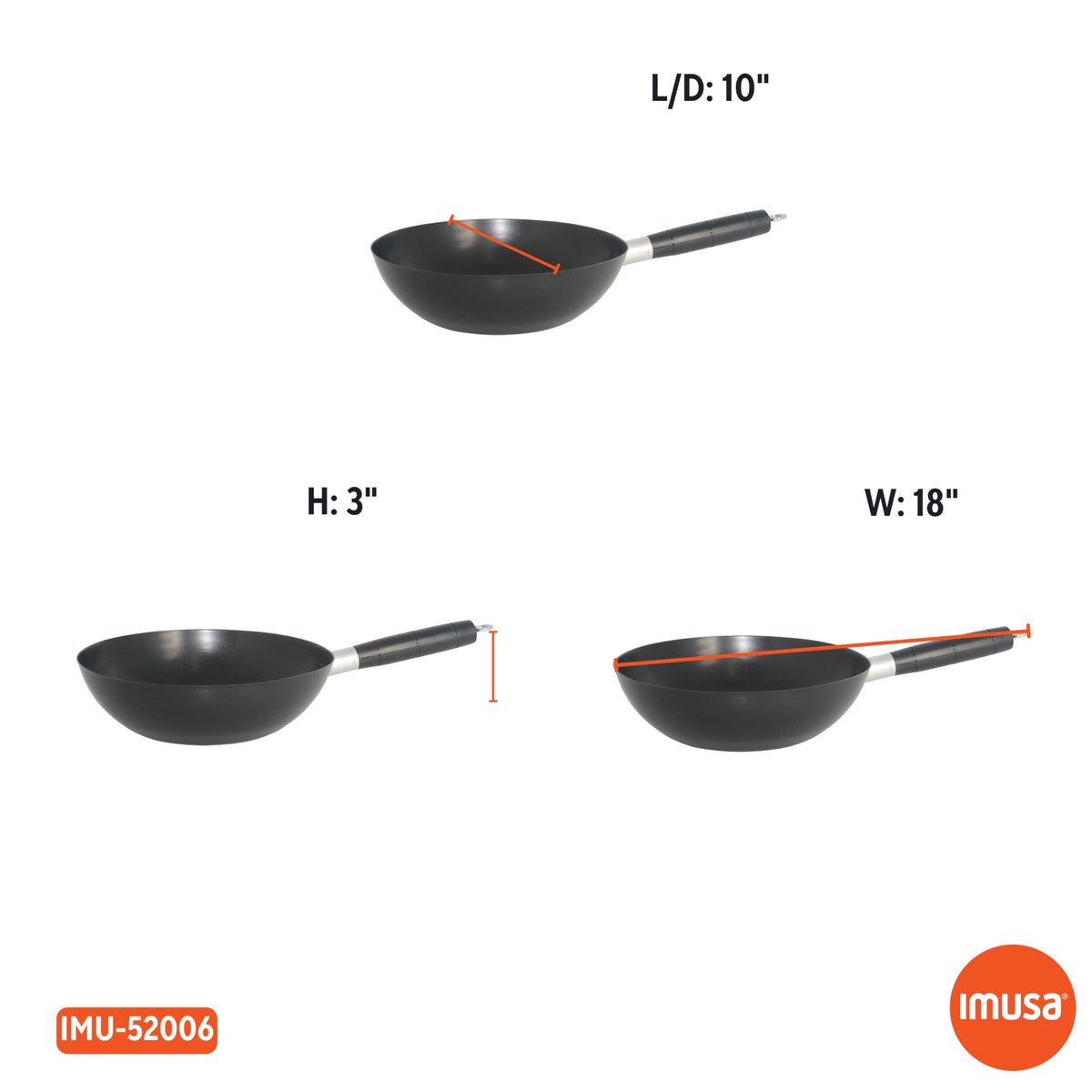 IMUSA carbon steel wok enables cooking with less oil for sautéed dishes