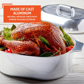 Imusa cast aluminum roaster with mirror-polished exterior.