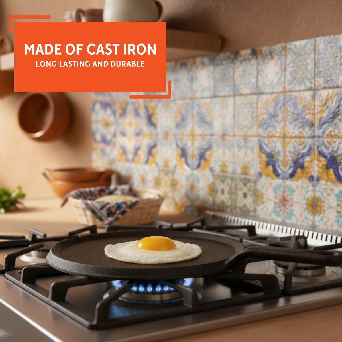 IMUSA handle grip on cast iron comal for safe handling