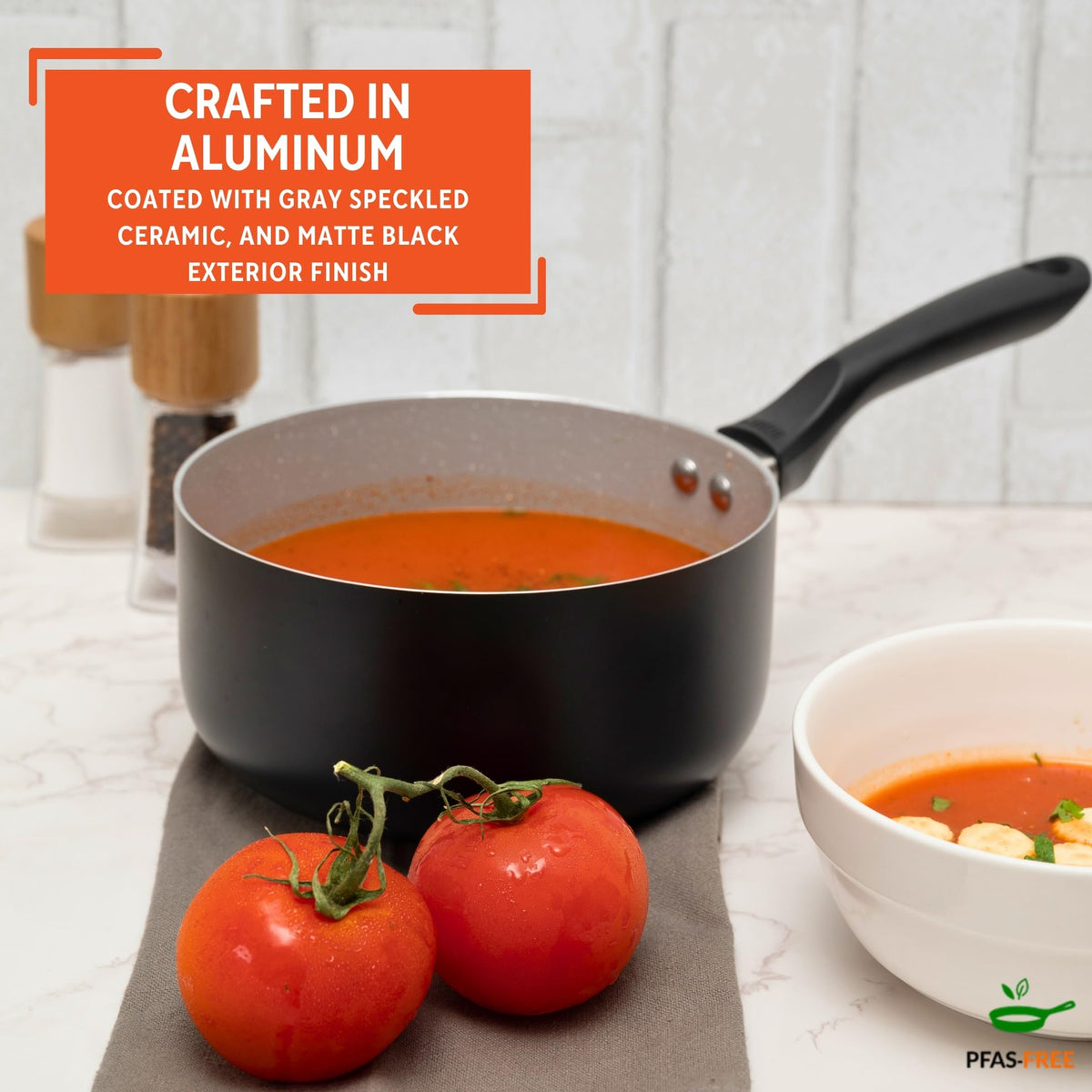 Imusa ceramic nonstick interior shows easy food release and quick cleanup.
