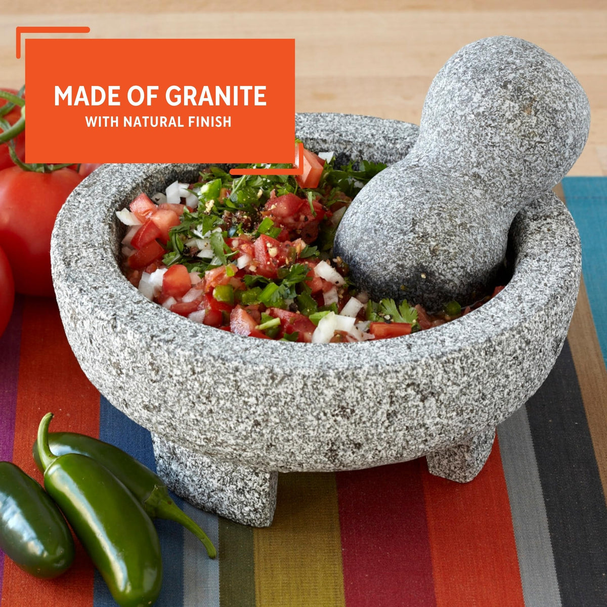 Close-up of Imusa granite texture highlights natural strength for prep.