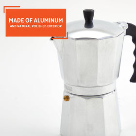 Imusa cool-touch handle and knob ensure safe, comfortable brewing