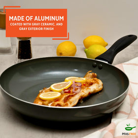 IMUSA pan with cool-touch handle designed for safe grip during high-heat sauté.