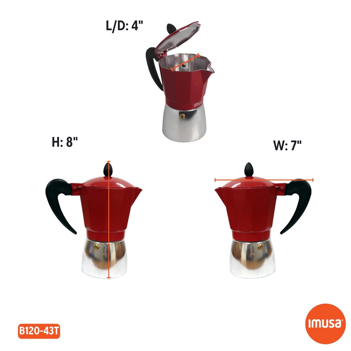 Imusa Cuban-Italian coffee inspiration in red coffeemaker for versatile beverages at home.