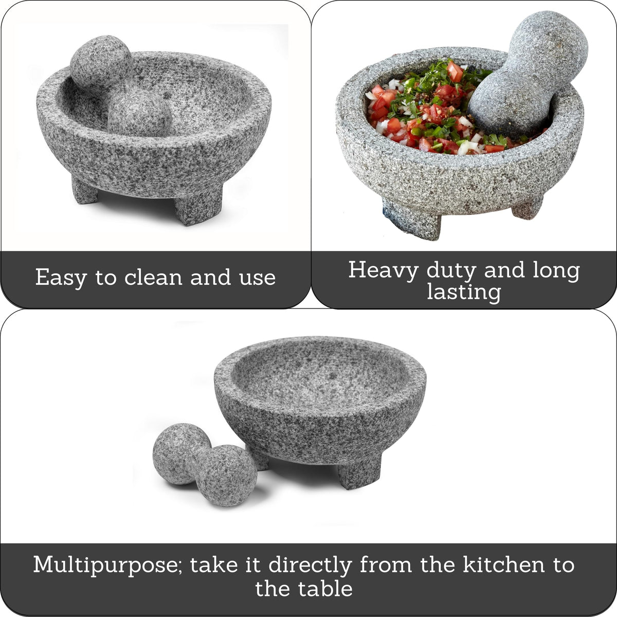 Imusa curved-base pestle enabling effortless grinding and consistent texture.