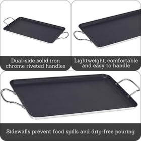 Imusa double burner griddle 20-inch nonstick surface designed for easy release