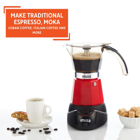 IMUSA espresso maker red brew indicator helps monitor progress