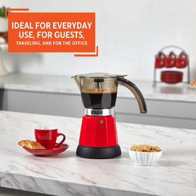 IMUSA espresso maker red Tritan top adds modern look and visibility
