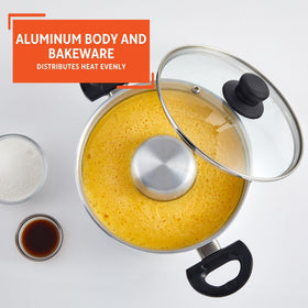 IMUSA flan double boiler aluminum construction for consistent heat distribution.