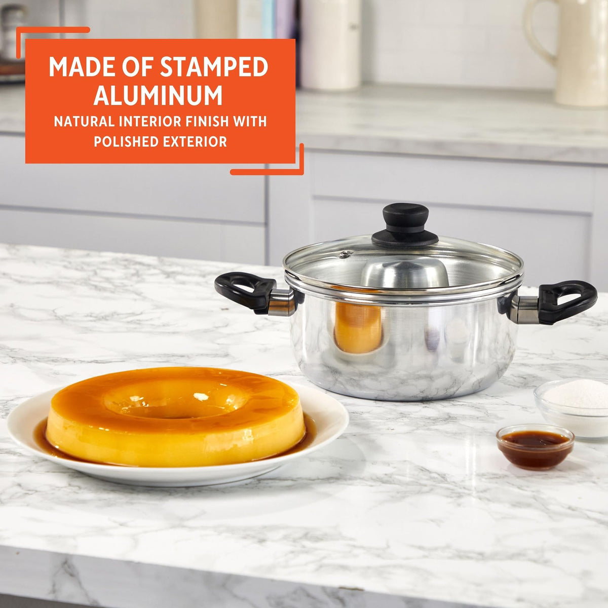 IMUSA flan double boiler removable insert adds versatility as a stock pot.