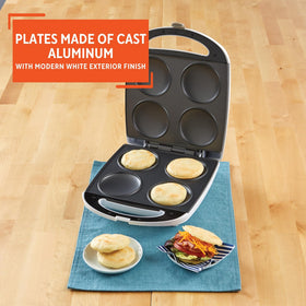 Imusa GAU-80300 cast aluminum plates provide durable heat for even browning.