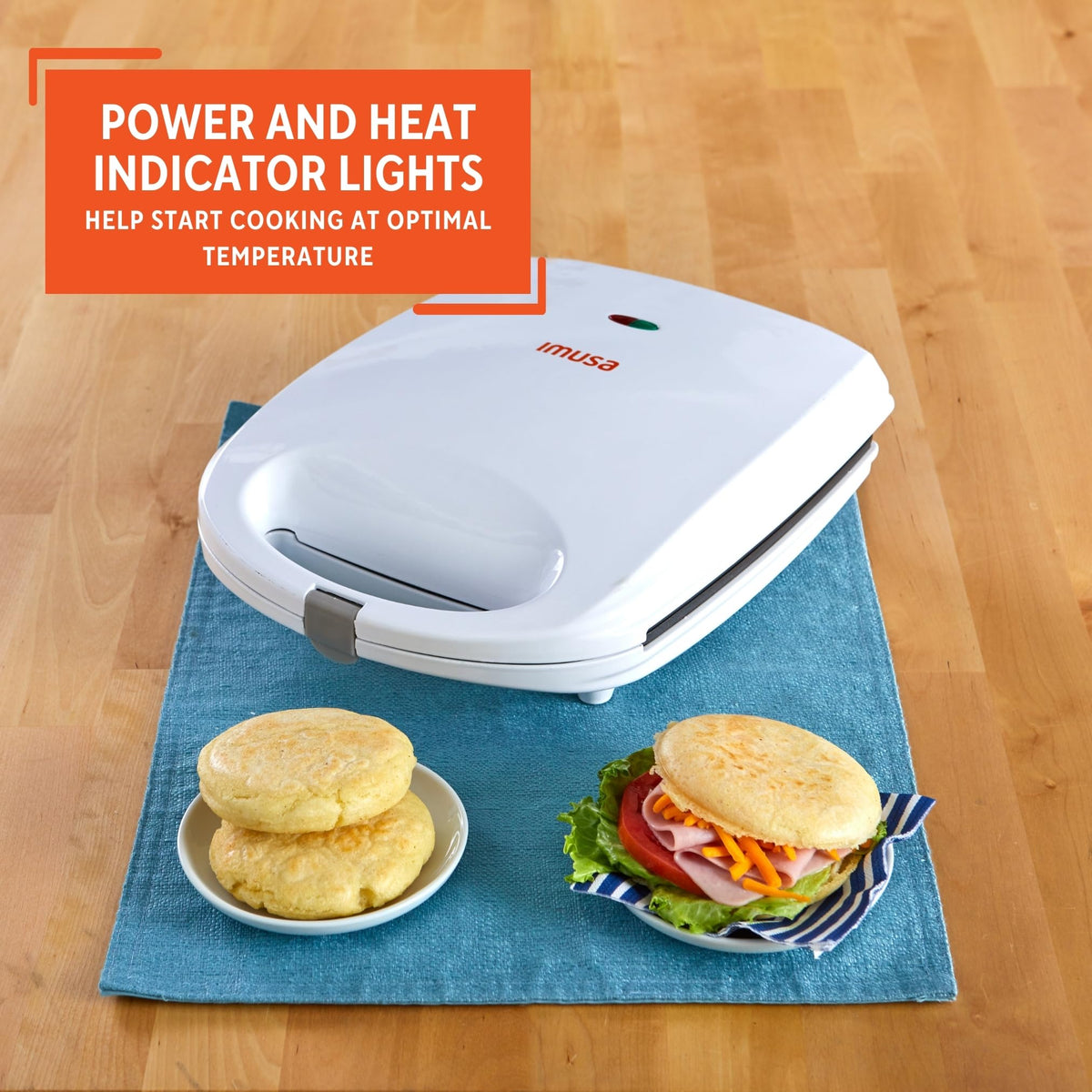 Imusa GAU-80300 indicator lights guide cooking at the right temperature.