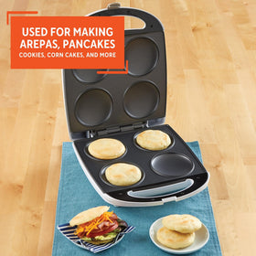 Imusa GAU-80300 versatile design for arepas, pancakes, cookies, and more.