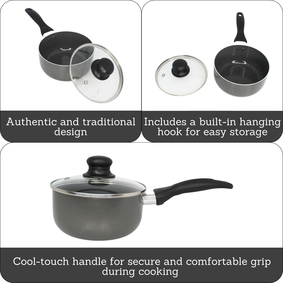 Imusa saucepan with cool-touch handle for safe everyday cooking