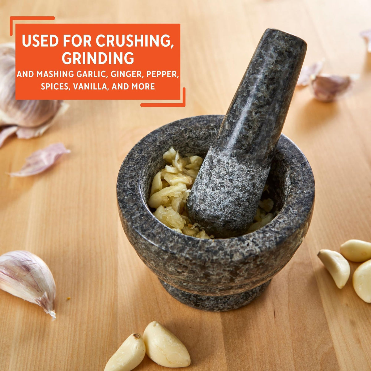 IMUSA granite molcajete releasing natural oils and aromas.