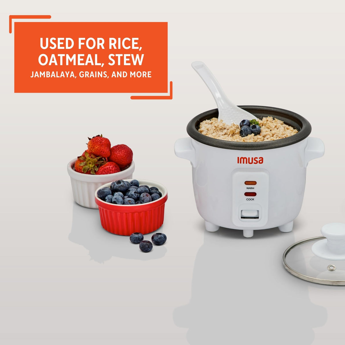 Includes serving spoon and measuring cup for convenient portioning.