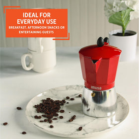 Imusa kitchen setup image hints at stylish coffee moments with this red unit.