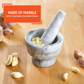 IMUSA marble mortar and pestle curved-base design enables effortless grinding and even mashing.