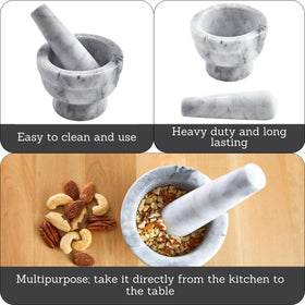 IMUSA marble mortar and pestle durable white marble for easy cleaning and long-lasting use.