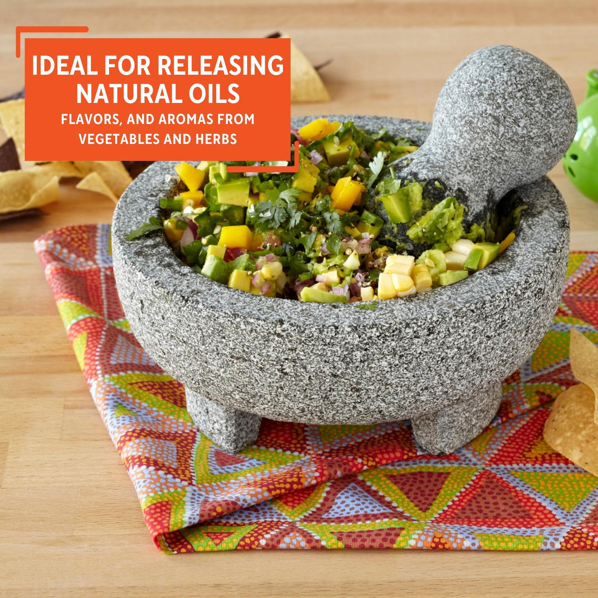 Imusa mole and spice grinding scene releasing aromatic flavors.