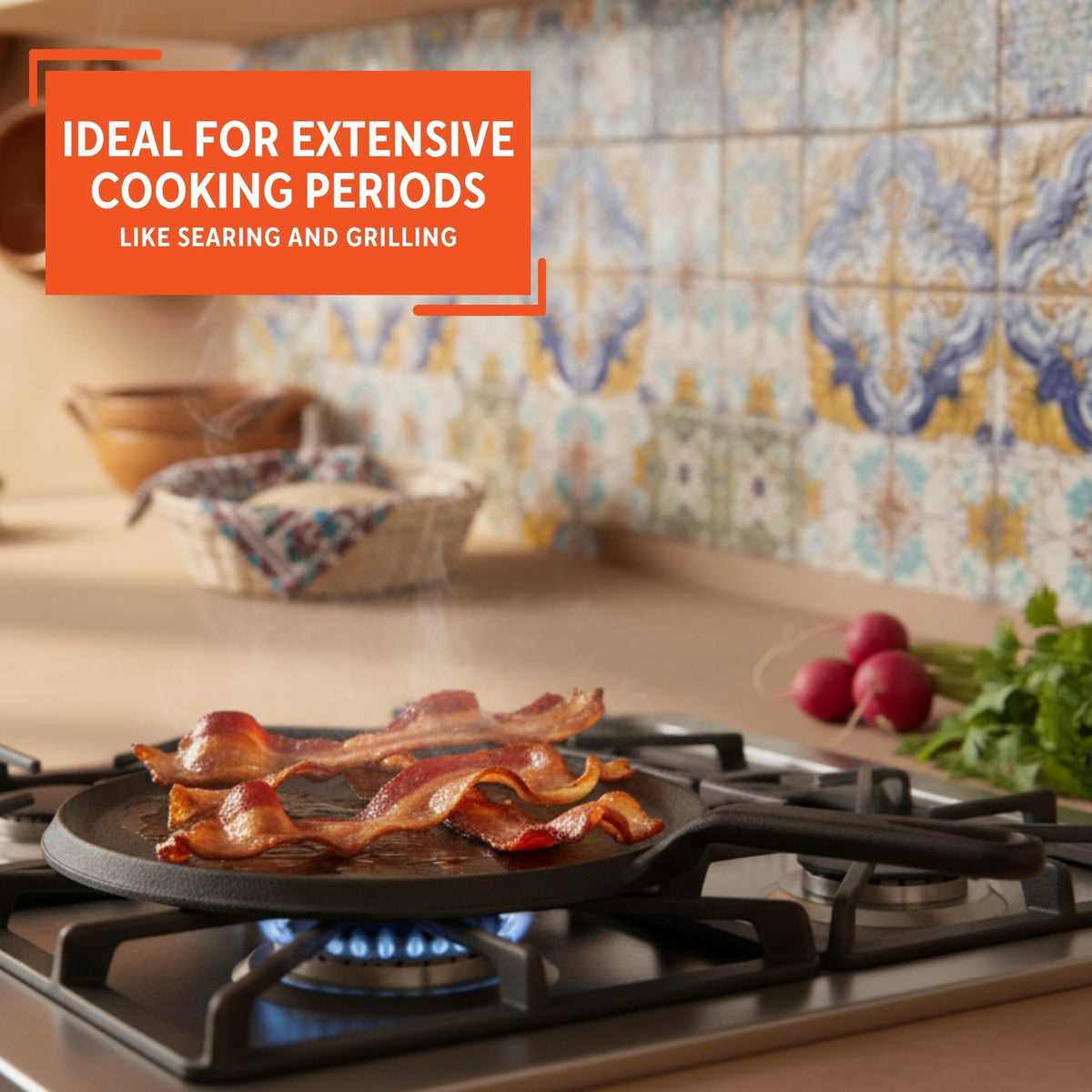 IMUSA pre-seasoned surface supports open flame cooking