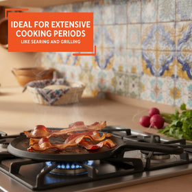 IMUSA pre-seasoned surface supports open flame cooking