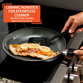 IMUSA 12-inch pan ideal for searing meat and vegetables with even heat.