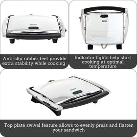 Stainless steel body of the IMUSA panini press for durable daily use.
