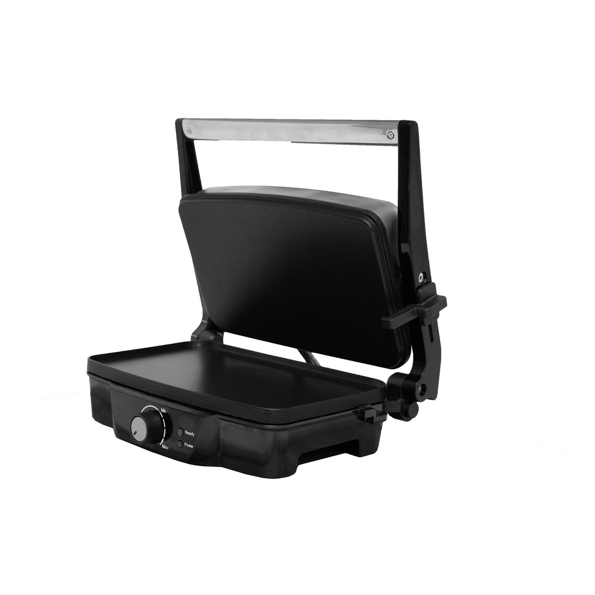 IMUSA Panini Press top view highlighting compact stainless steel design for small kitchens