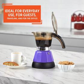 IMUSA Purple Espresso Maker visual brewing indicator monitors progress