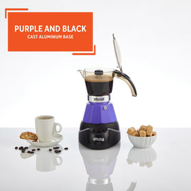 IMUSA Purple Espresso Maker detachable base for easy cleaning and serving