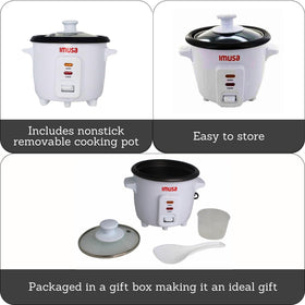 Removable ceramic nonstick pot for easy rice release and cleaning.