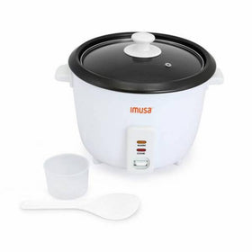 IMUSA rice cooker side view in white, quick and versatile for weekly meals.