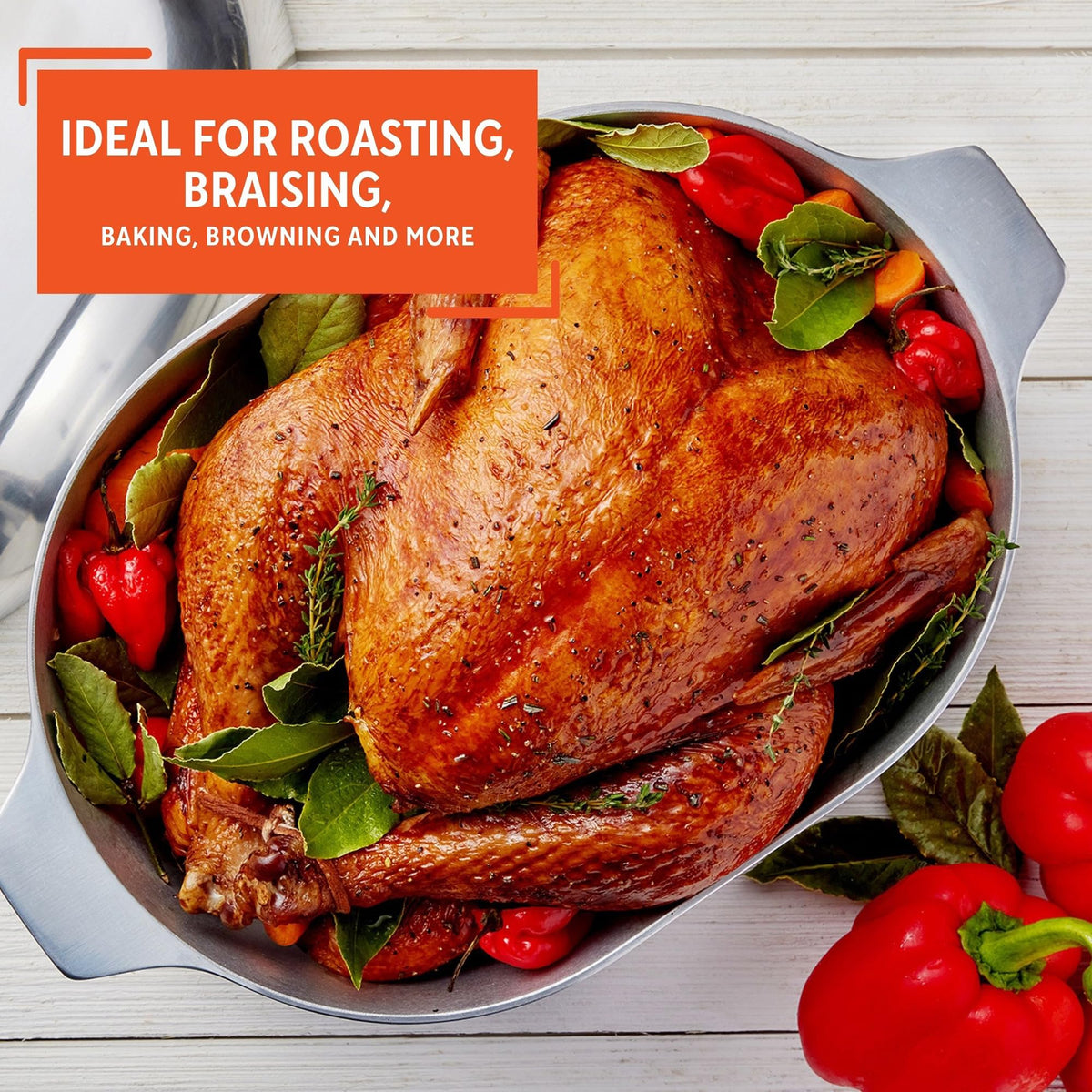 Imusa Cajun Oval Roaster versatile for meats and vegetables.