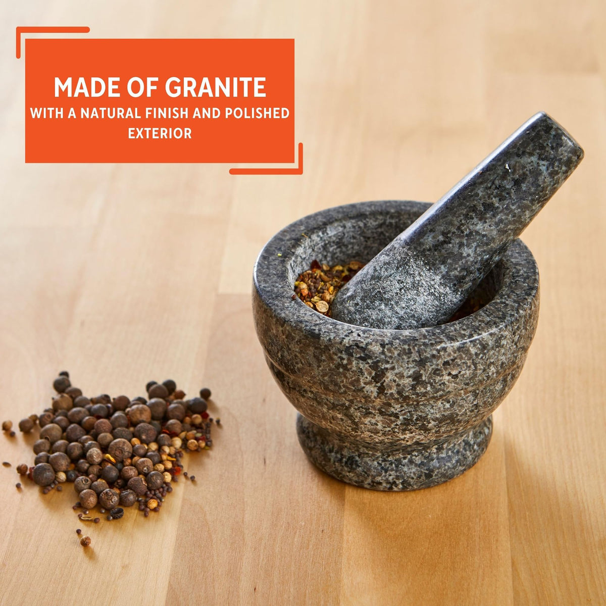 IMUSA rough granite surface ideal for crushing garlic and spices.