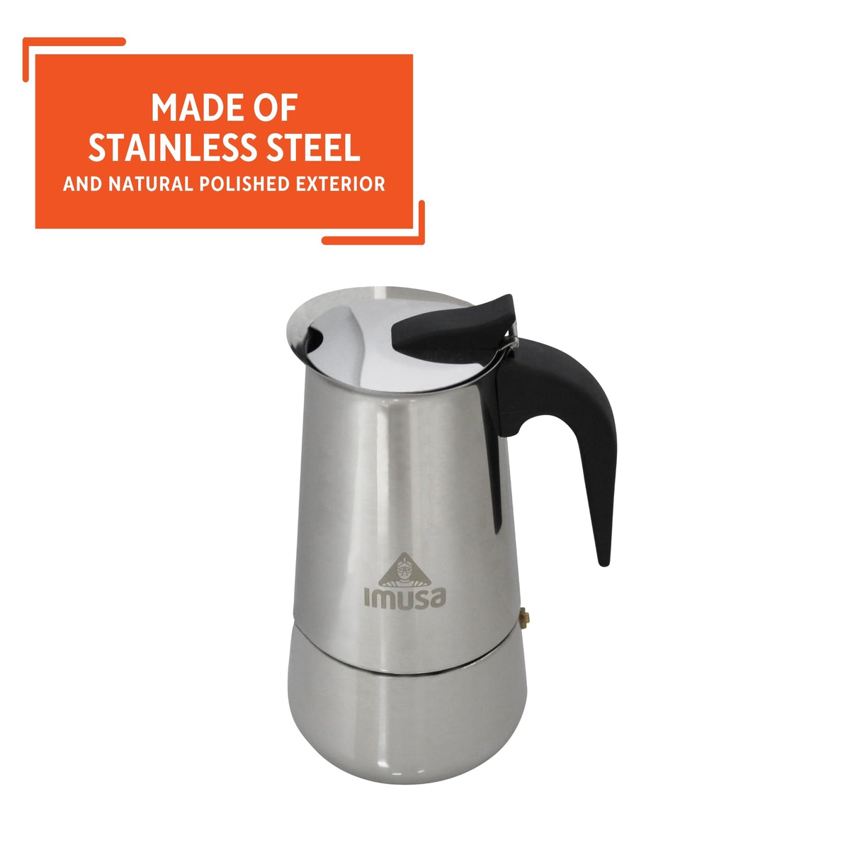 IMUSA coffeemaker flip-top lid for easy serving and mess-free use