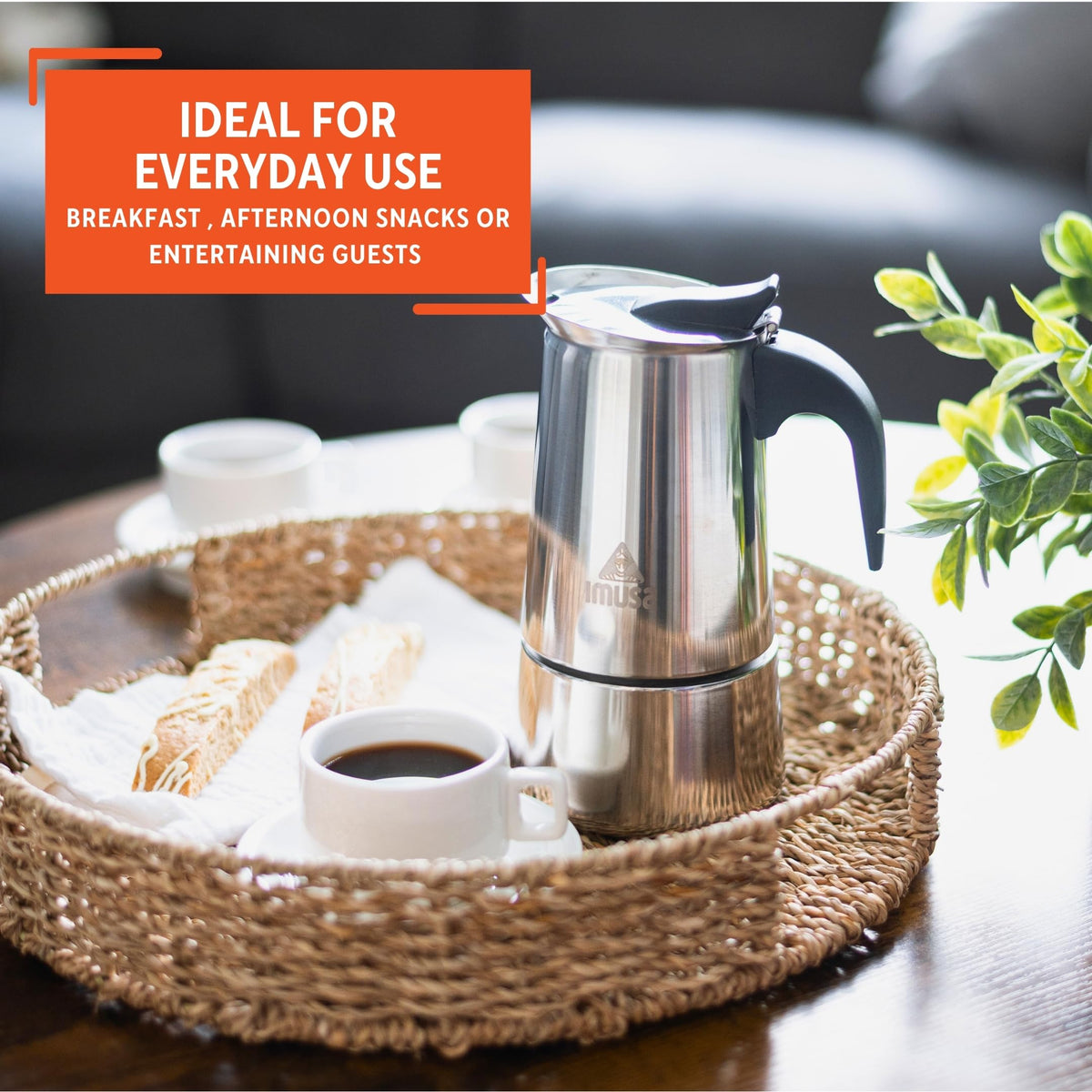 IMUSA espresso coffeemaker releasing steam with rich aroma