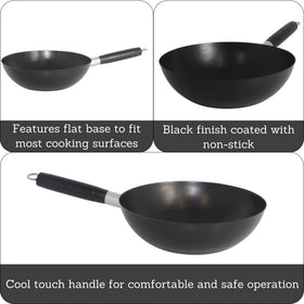 IMUSA nonstick wok close-up of the cool-touch Bakelite handle