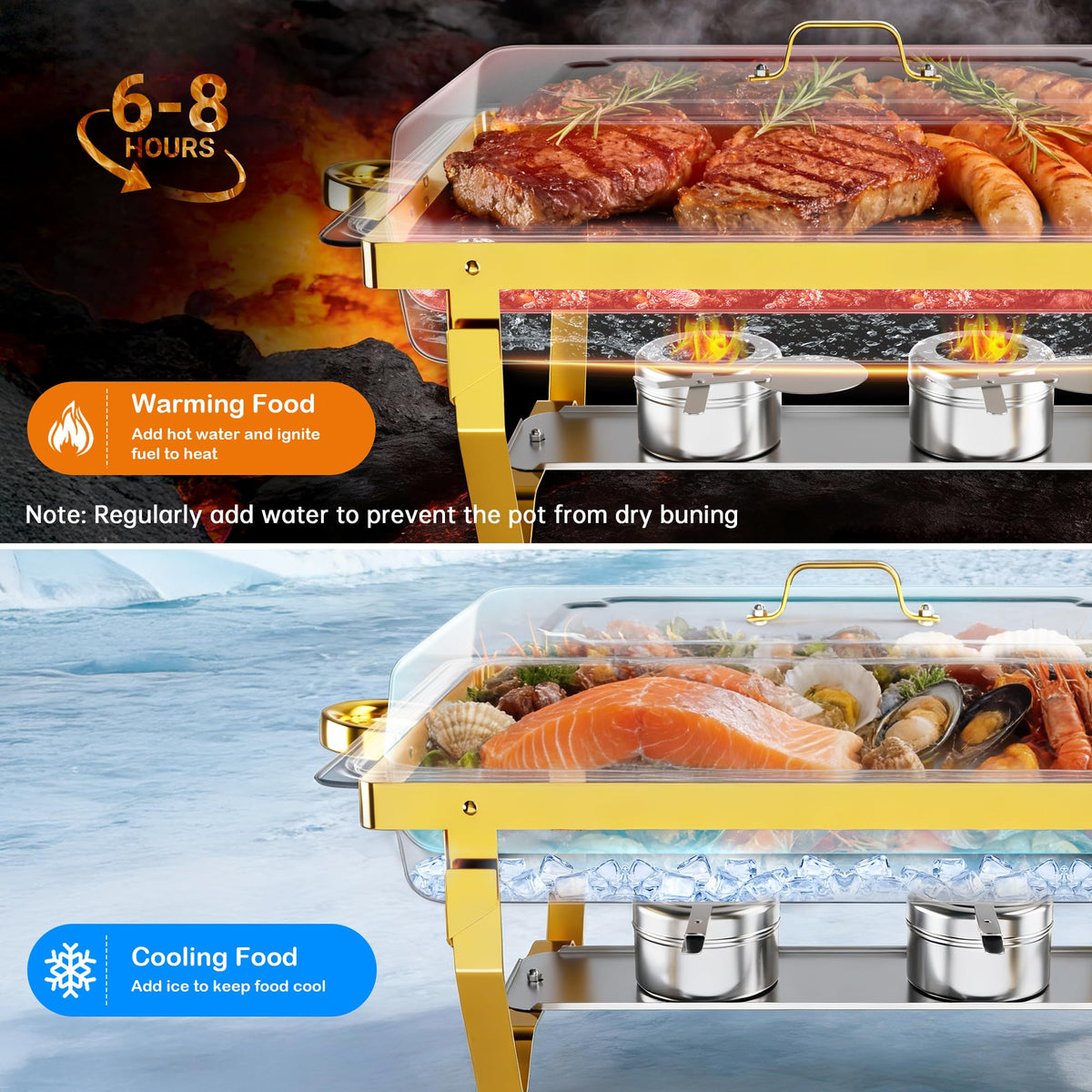 IMXSUMDA chafing dish sides pans half-size, perfect for diverse sides.