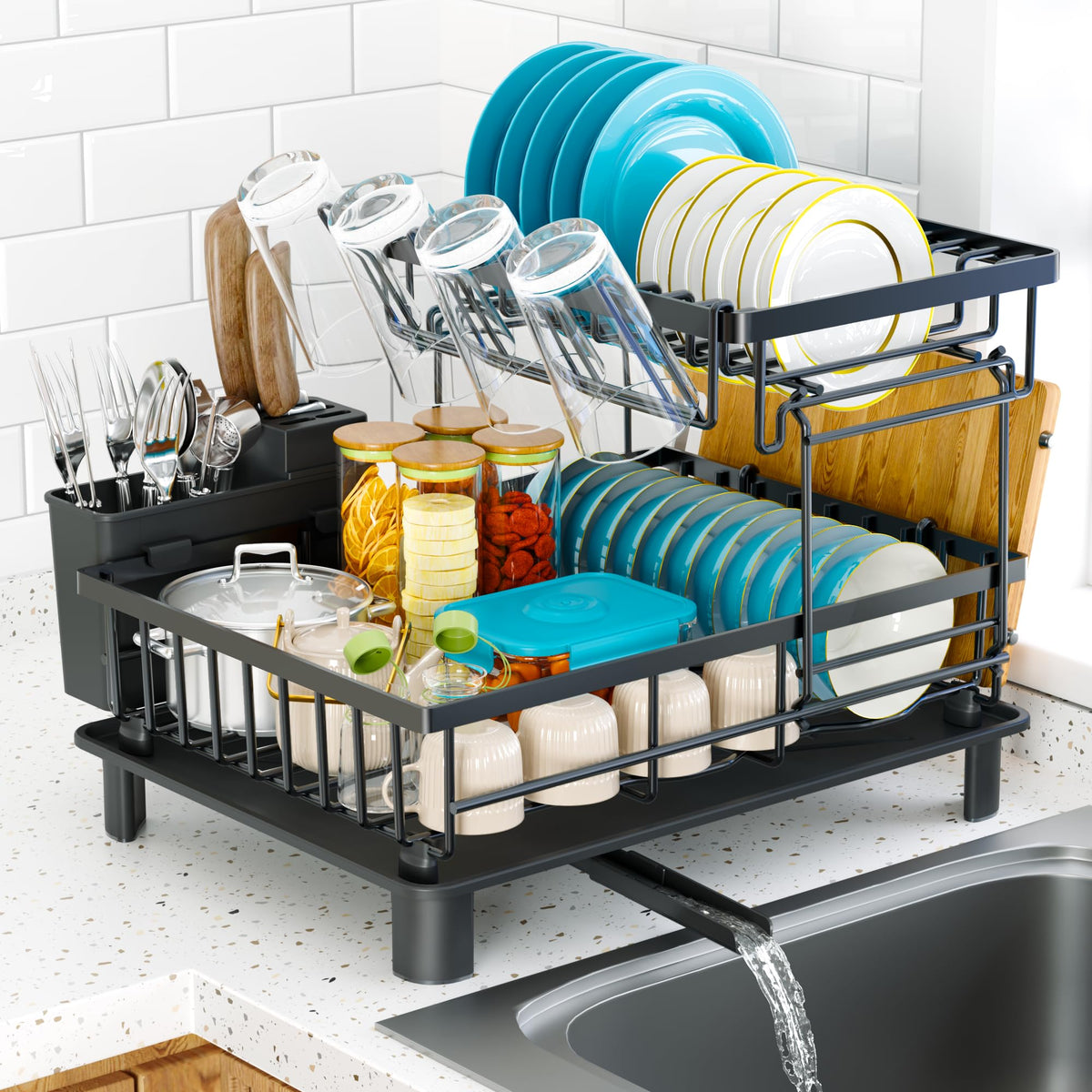 IMXSUMDA dish drying rack top view shows compact counter organization