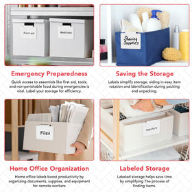 In Apple Pie eight-bin labeling set for cohesive organization.