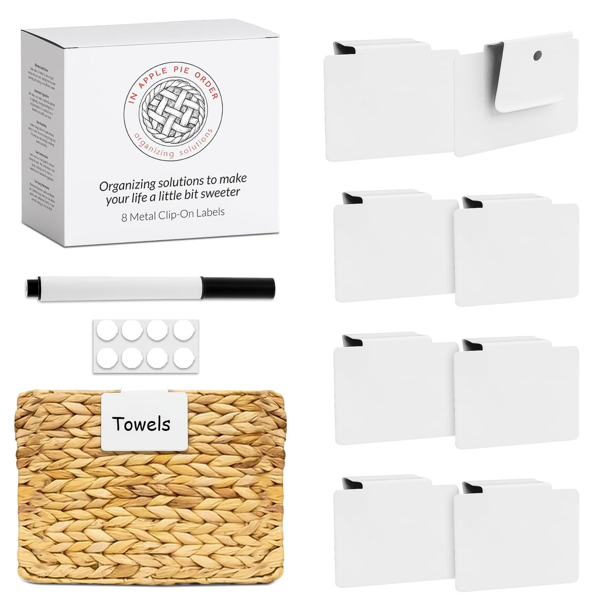 In Apple Pie durable dry-erase bin labels for quick contents updates.