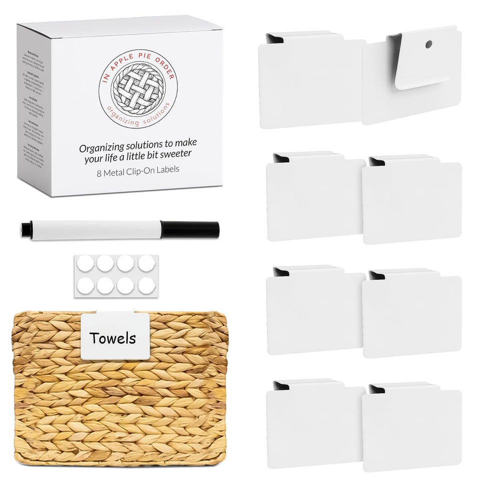 In Apple Pie durable dry-erase bin labels for quick contents updates.