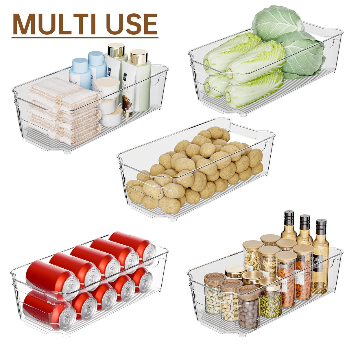 Incostar easy-clean plastic bins simplify kitchen organization.