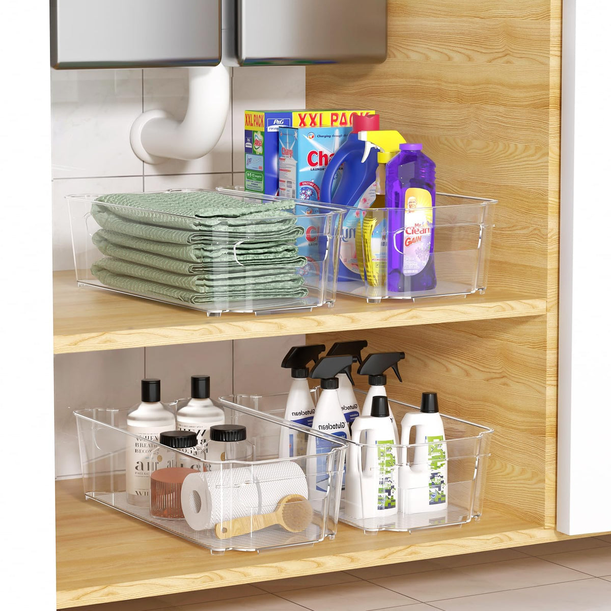 Incostar-freezer-cabinet-storage-bin-clear versatile storage on shelves and drawers.