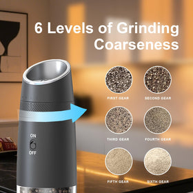 Indelala gravity grinder adjustable dial enabling fine to coarse grind for steak or soup.