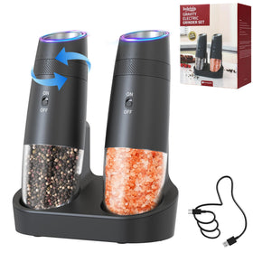 Indelala gravity grinder base with rechargeable dock for mess-free seasoning on any countertop.