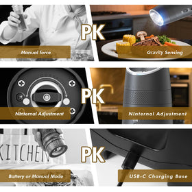 Indelala gravity grinder LED light illuminates the dish for precise seasoning.