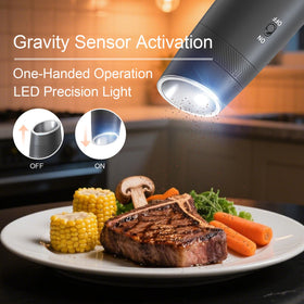 Indelala gravity grinder pepper focus with flip-to-activate operation for quick seasoning.